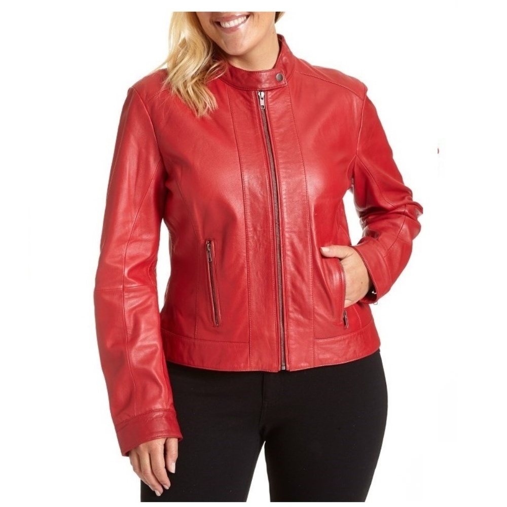 Red Excelled Leather Women's Leather Moto Jacket